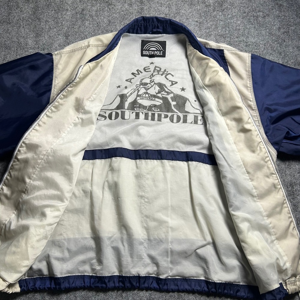 Vintage Southpole America Windbreaker Jacket Blue Cream Skater Y2K Size Large XL - Picture 3 of 6